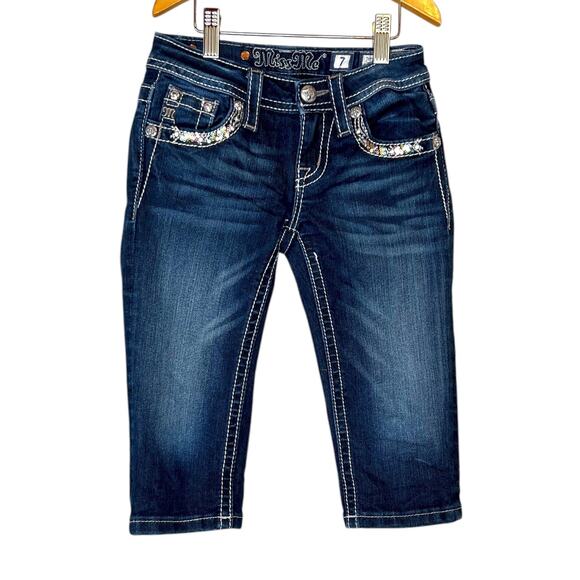 MISS ME Girls Capri Jeans Embellished Floral Sequin JK7115P2 Big Girl Size 7 - Picture 1 of 13